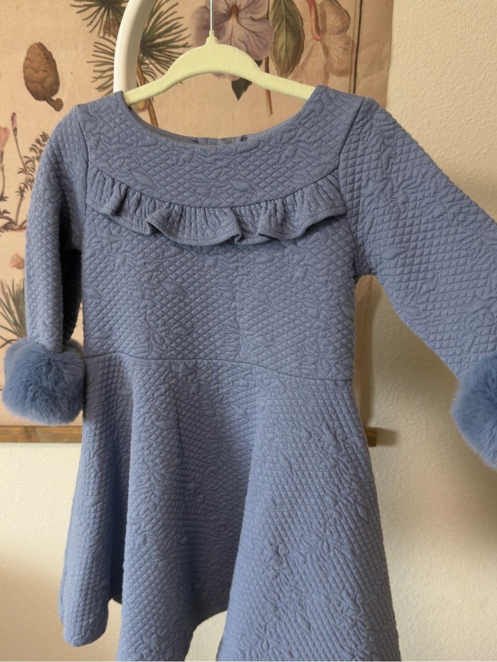 Janie and Jack Blue Quilted Faux Fur Cuff Dress Toddler Girls 2T